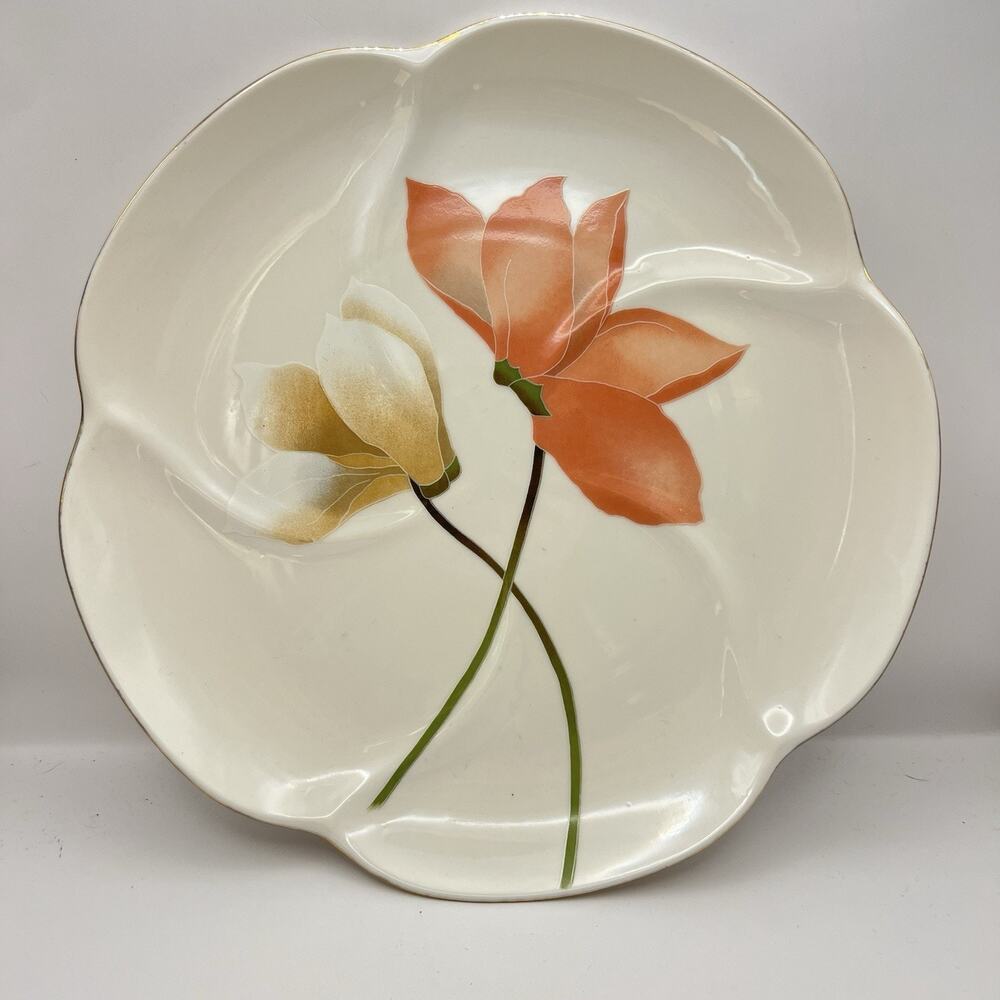 Vintage Toyo Japan Floral Porcelain Plate Gold Border Scalloped Edges 10”